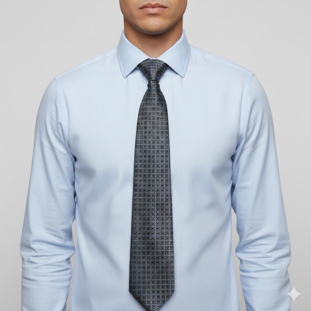 Canali Blue Brown Square Print Silk Tie